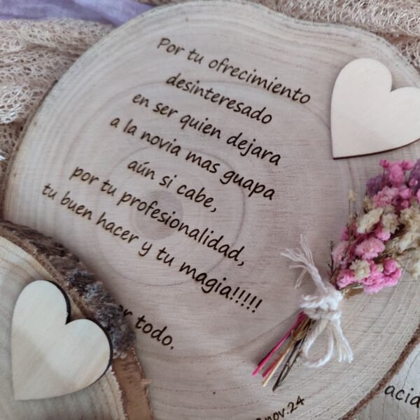 Rodaja de madera con dedicatoria - Imagen 3