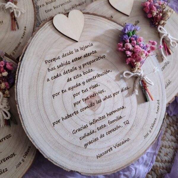 Rodaja de madera con dedicatoria - Imagen 5
