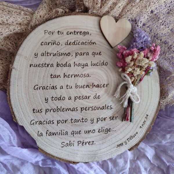 Rodaja de madera con dedicatoria - Imagen 4