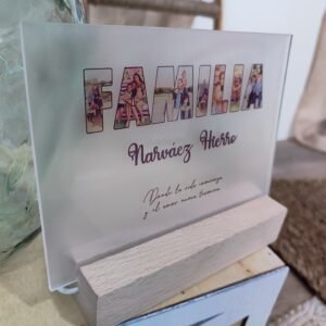 Lámpara de metacrilato con fotos y dedicatoria