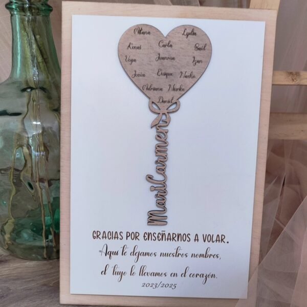 Cuadro con corazón, nombres y dedicatoria - Imagen 2