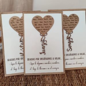 Cuadro con corazón, nombres y dedicatoria
