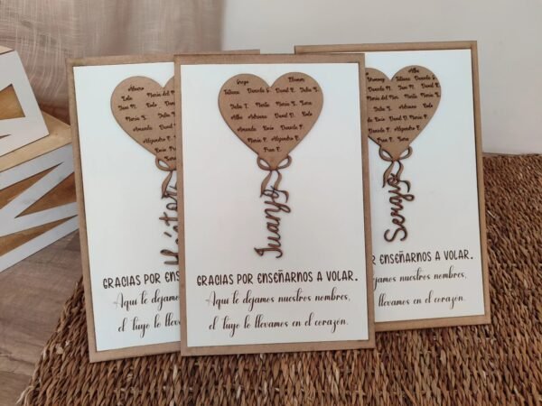 Cuadro con corazón, nombres y dedicatoria